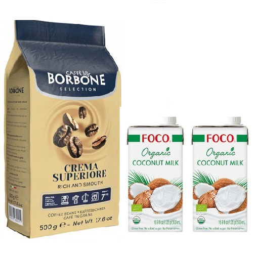 Зерновой кофе и 2 кокосовых молока